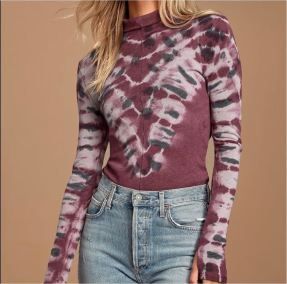 Free People Womens Tie Dye Psychedelic Turtleneck Top Sz M Boho Hippie Festival